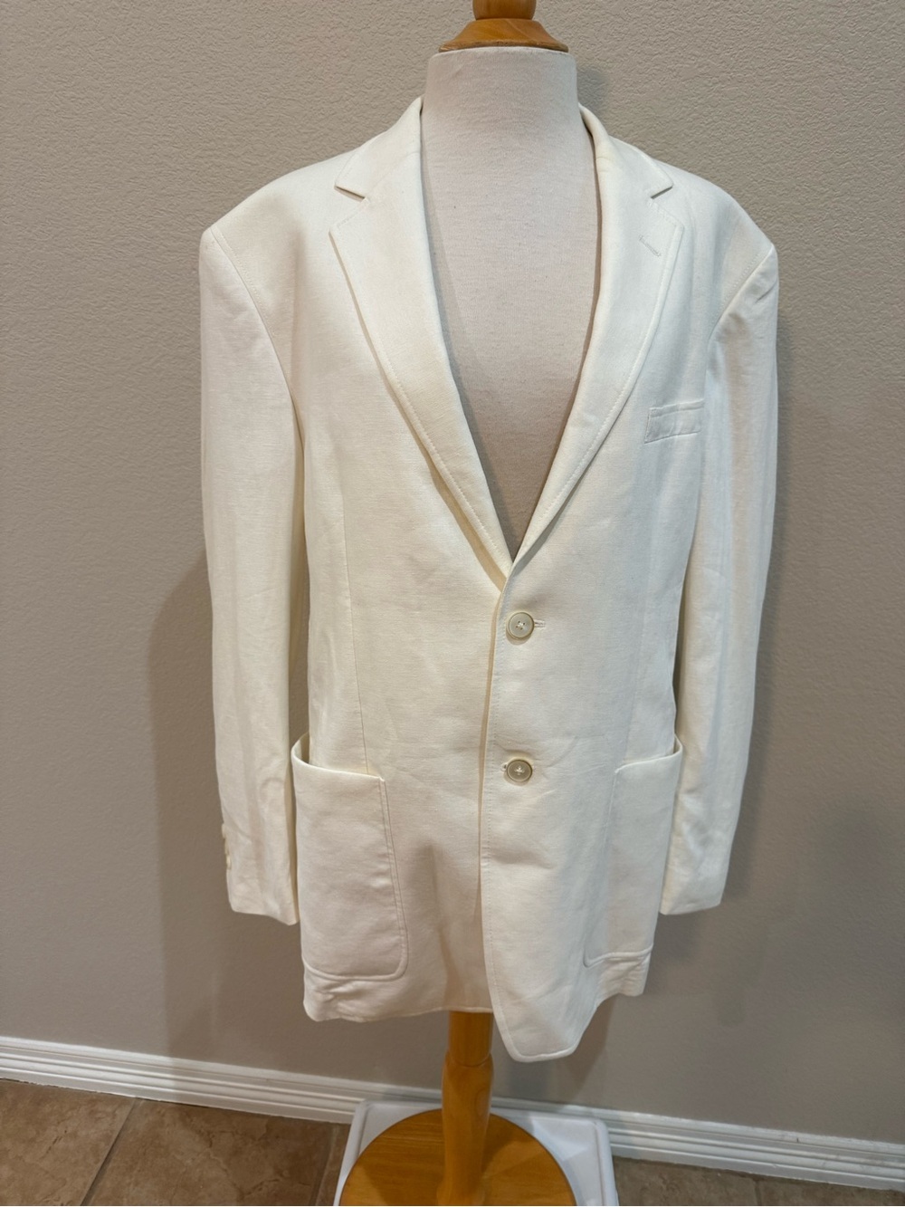 Alan Flusser Sport Coat Blazer SZ M Off White 55% Linen Work Business Vacation